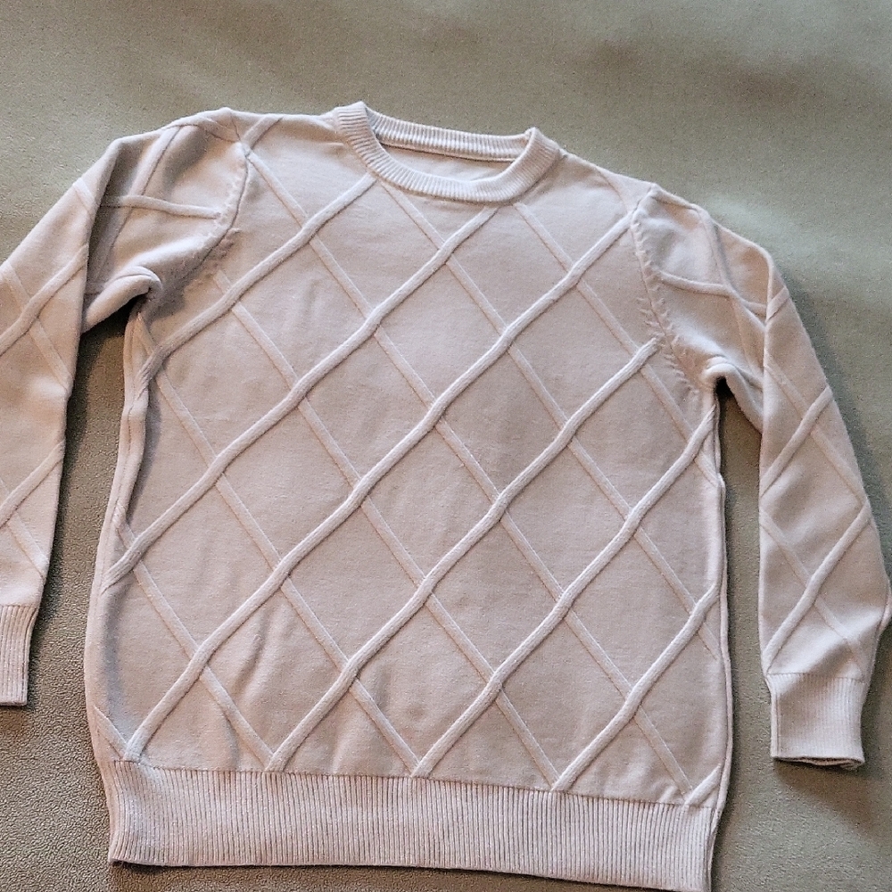 Men's White Diamond Pattern Sweater